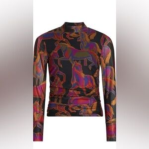 Farm Rio Horse Print Long Sleeve Tulle Top